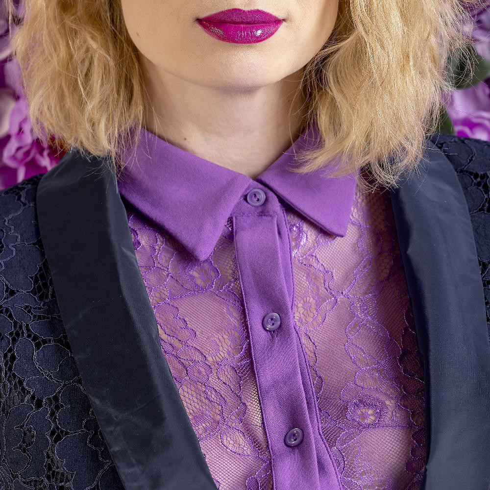 QVC Bianca Della Torre Camicia In Pizzo Con Dettagli In Jersey Di Viscosa