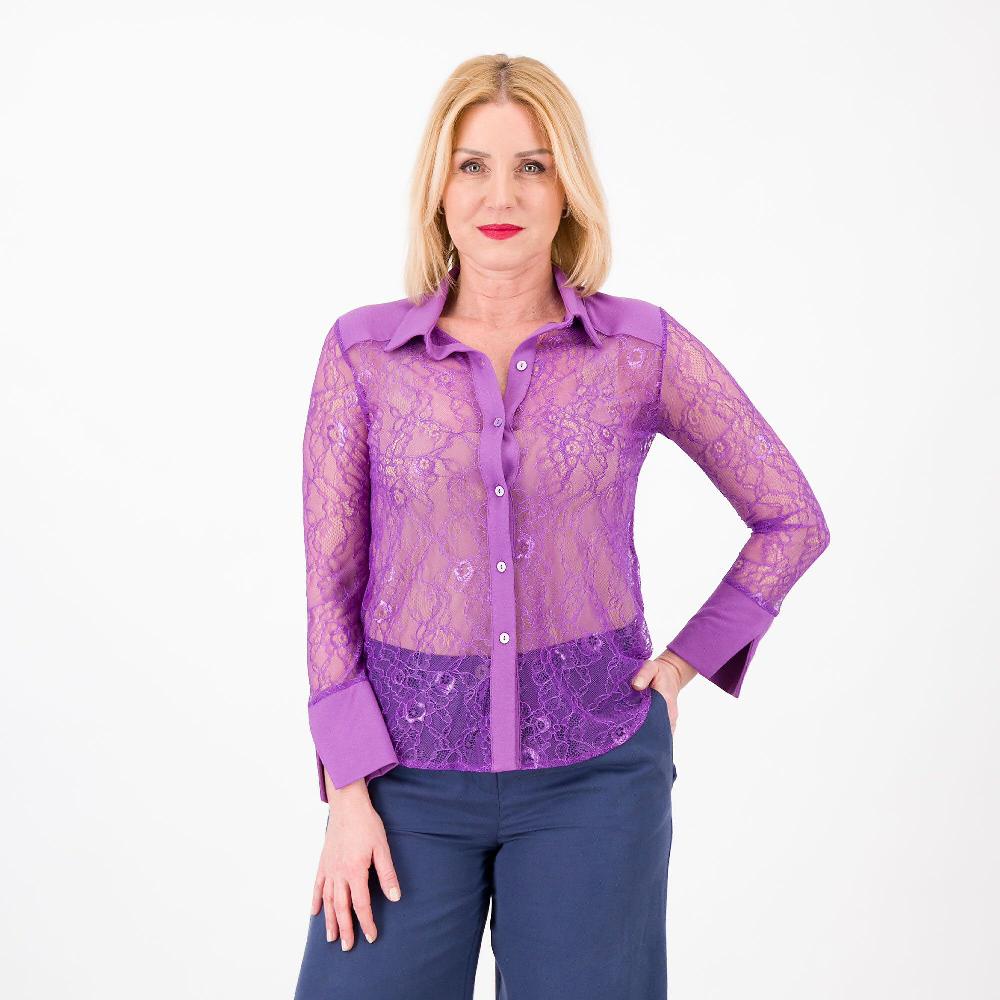 QVC Bianca Della Torre Camicia in pizzo con dettagli in jersey di viscosa