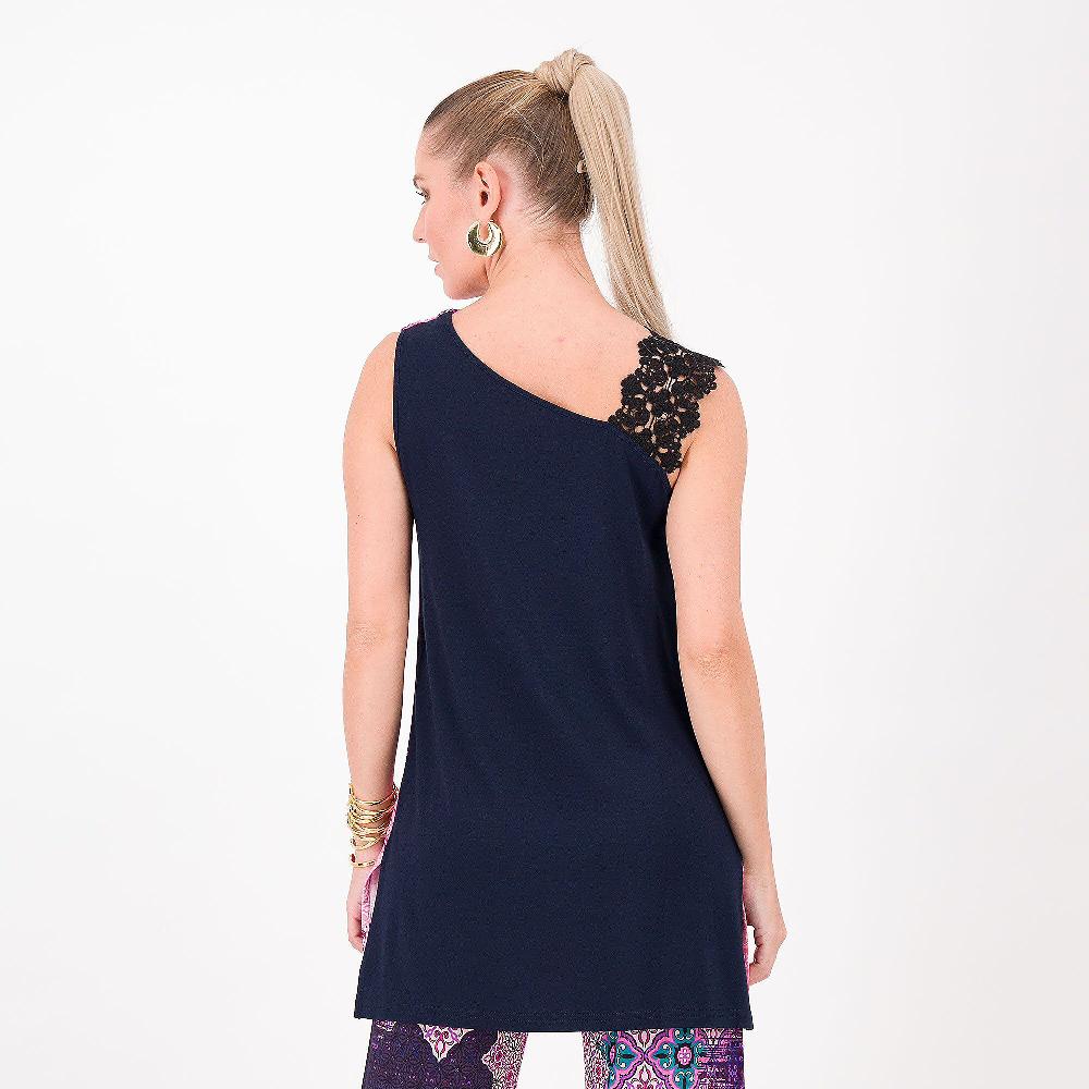QVC Bianca Della Torre Canotta In Jersey Di Viscosa Fantasia Con Pizzo