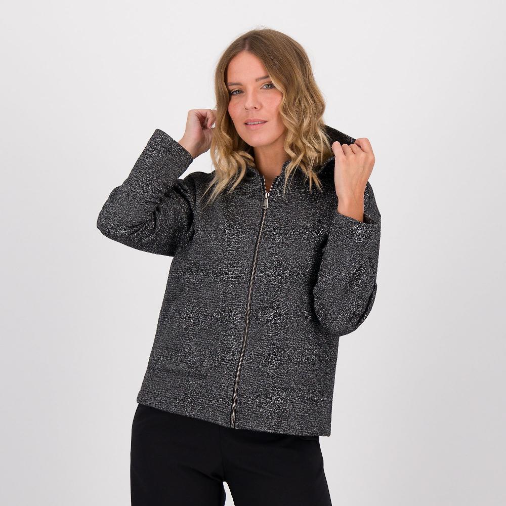 QVC Bianca Della Torre giubbino in jersey jacquard con lamé e con cappuccio