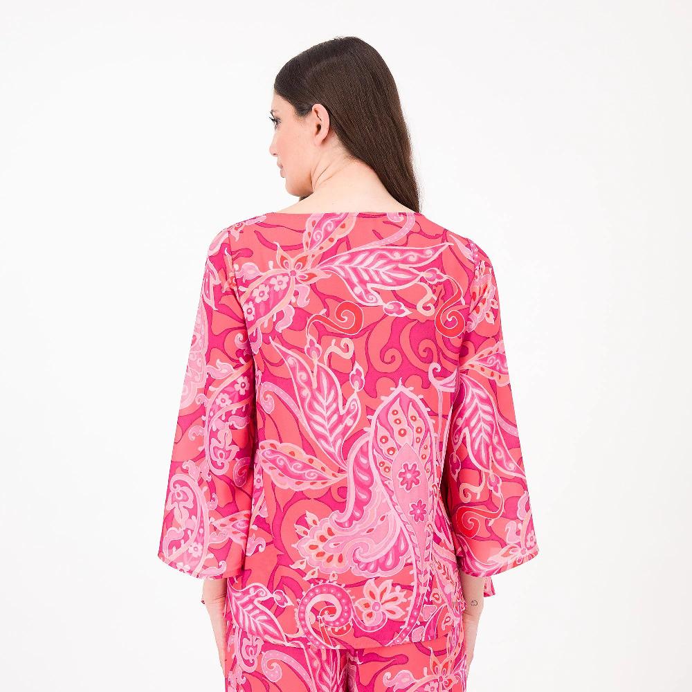 QVC Bianca Della Torre Maglia In Doppia Georgette Fantasia Con Maniche 3/4