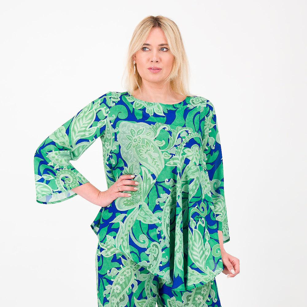 QVC Bianca Della Torre Maglia in doppia georgette fantasia con maniche 3/4