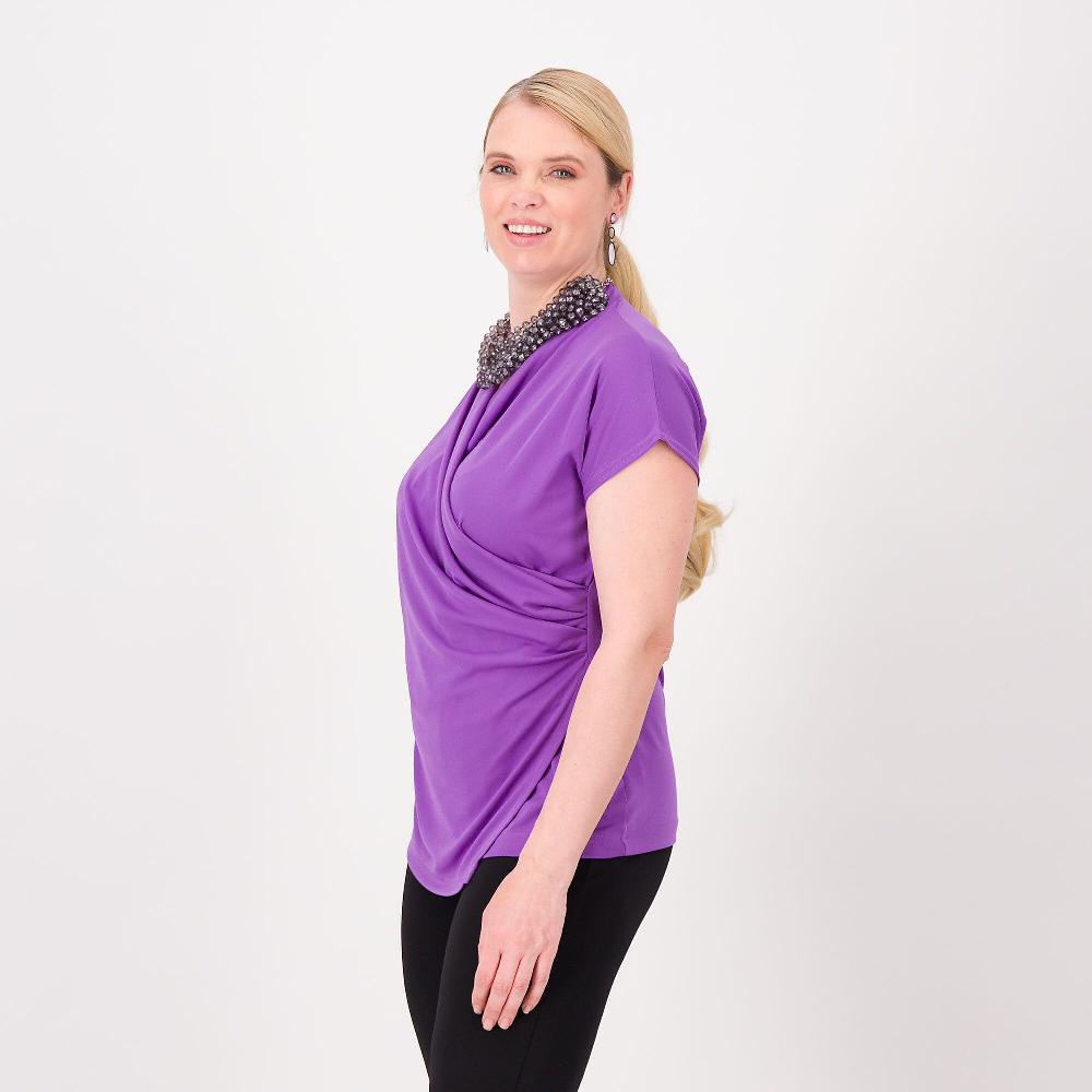 QVC Bianca Della Torre Maglia In Jersey Con Drappeggio Maniche Corte