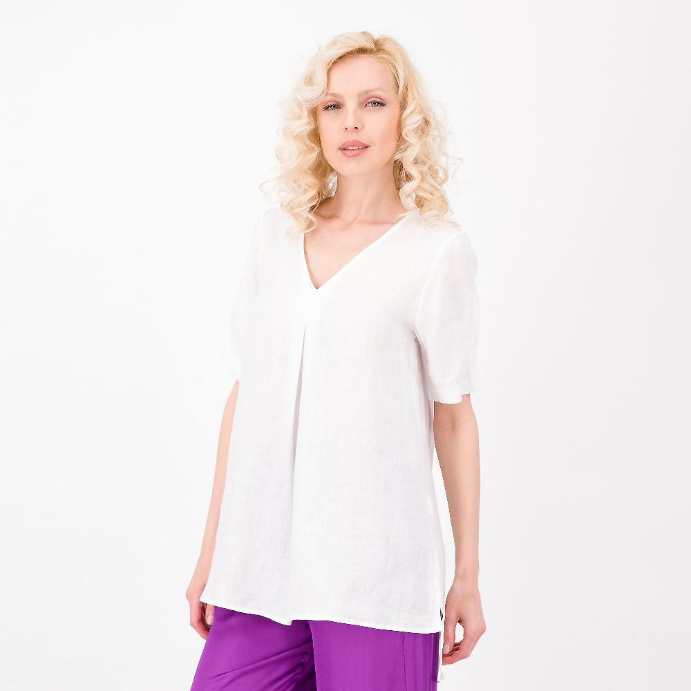 QVC Bianca Della Torre Maglia in lino con maniche a palloncino