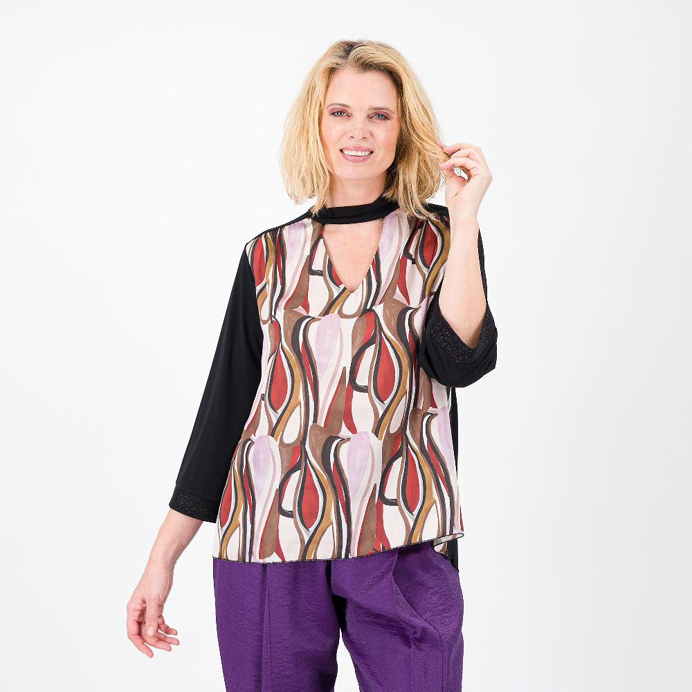 QVC Bianca Della Torre Maglia in raso fantasia con polsi lamé