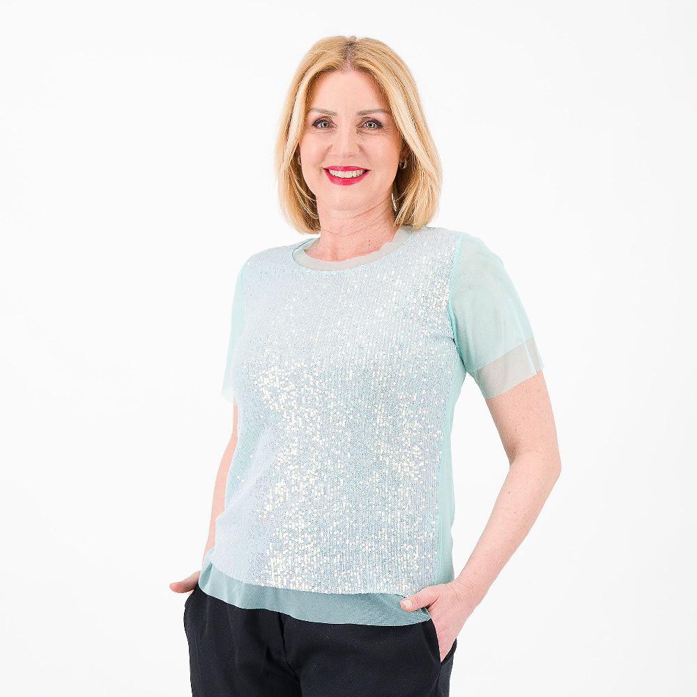QVC Bianca Della Torre Maglia maniche corte in tulle con paillette