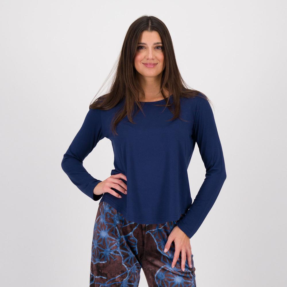 QVC Bianca Della Torre Maglia maniche lunghe in jersey di viscosa Fondo stondato Made in Italy