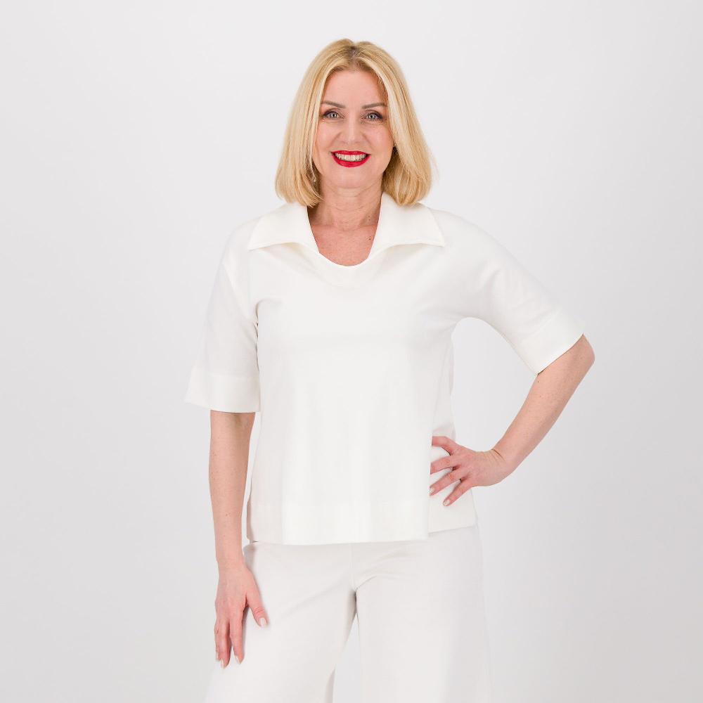 QVC Bianca Della Torre Maglia misto viscosa con scollo a polo