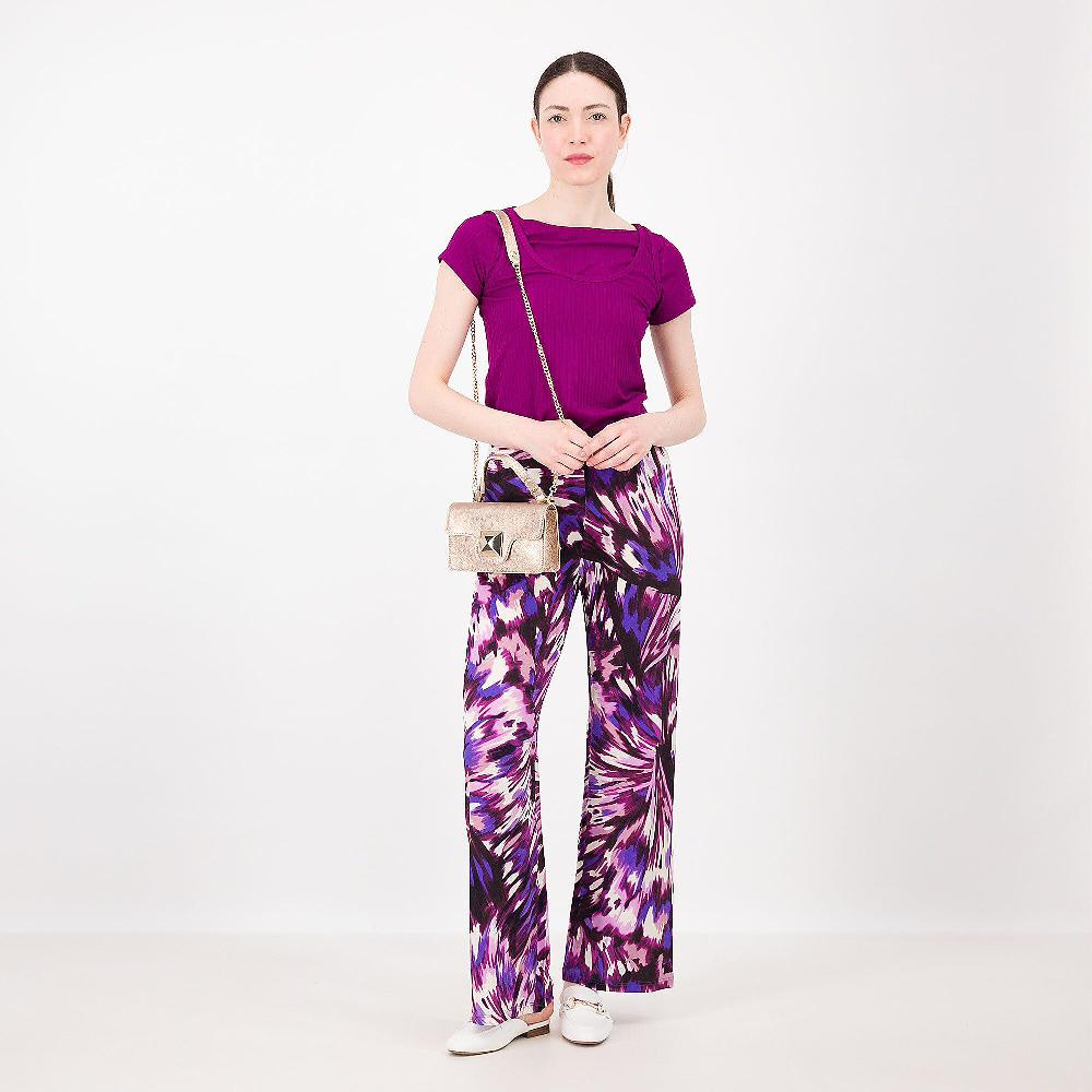 QVC Bianca Della Torre Pantapalazzo Fantasia In Viscosa Stretch Vita Elasticata Made In Italy