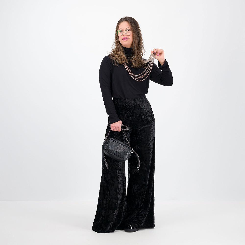 QVC Bianca Della Torre Pantapalazzo In Velluto Froissé Con Elastico In Vita