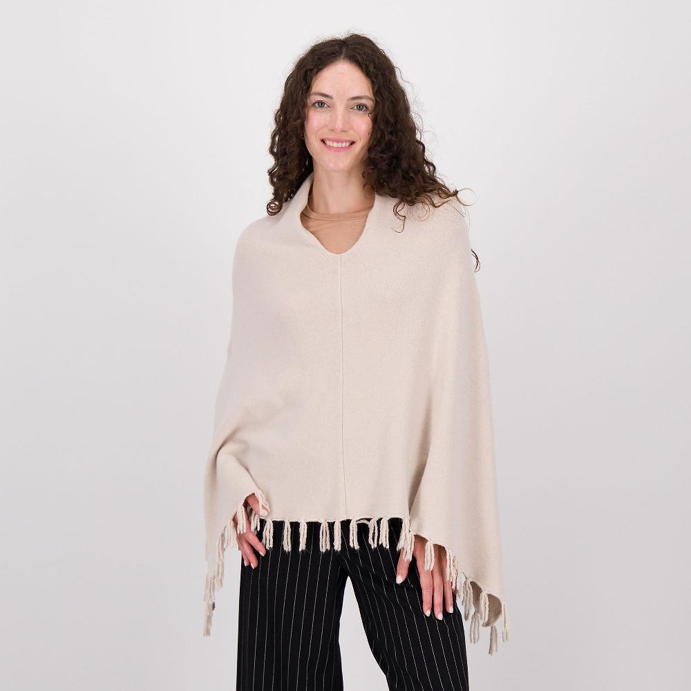QVC Bianca Della Torre Poncho in maglia tricot con frange