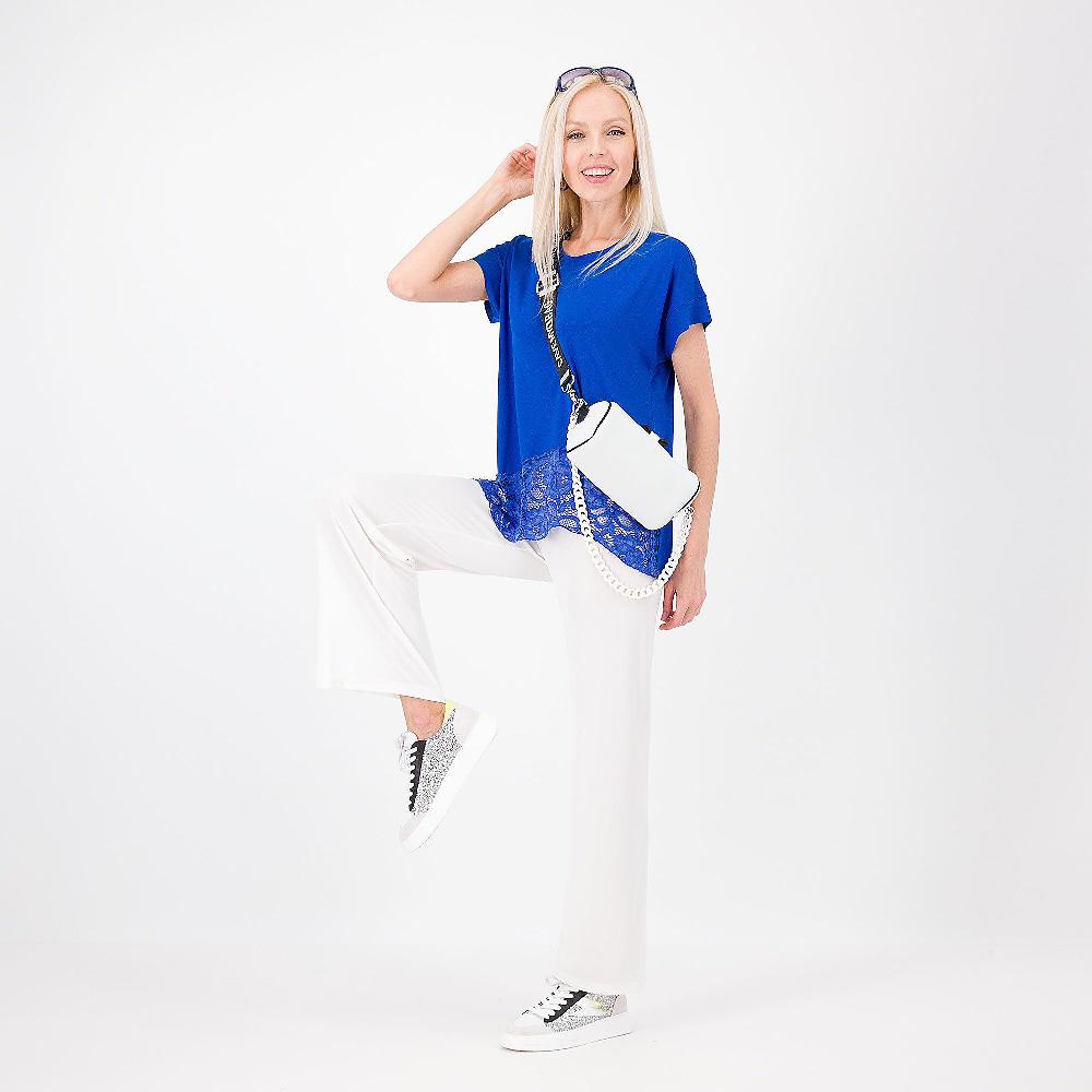 QVC Bianca Della Torre T-shirt Asimmetrica In Jersey Con Pizzo