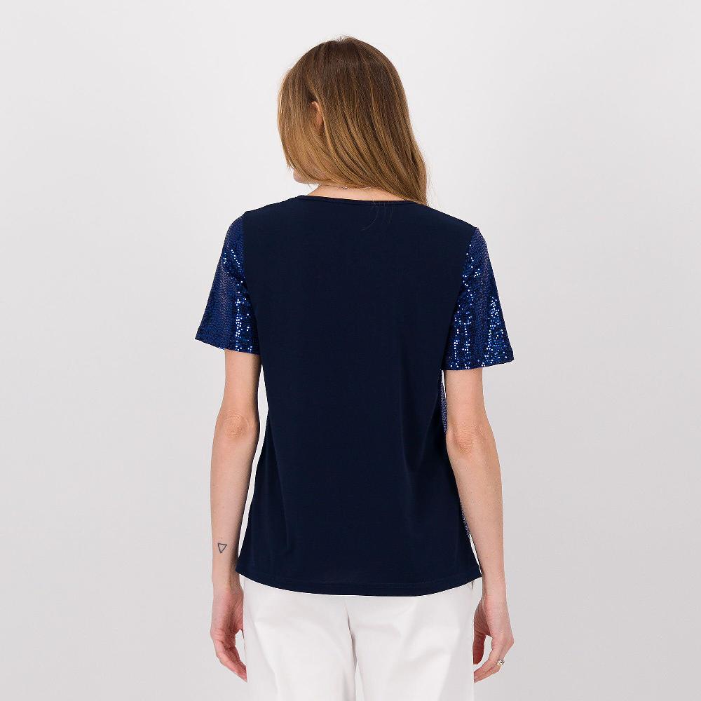 QVC Bianca Della Torre T-shirt In Jersey Scollo Tondo Paillettes Stampate