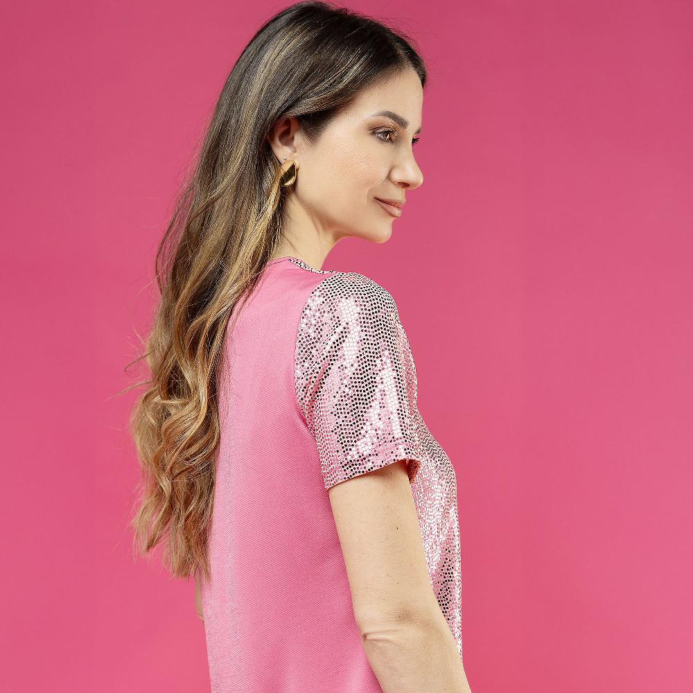 QVC Bianca Della Torre T-shirt In Jersey Scollo Tondo Paillettes Stampate