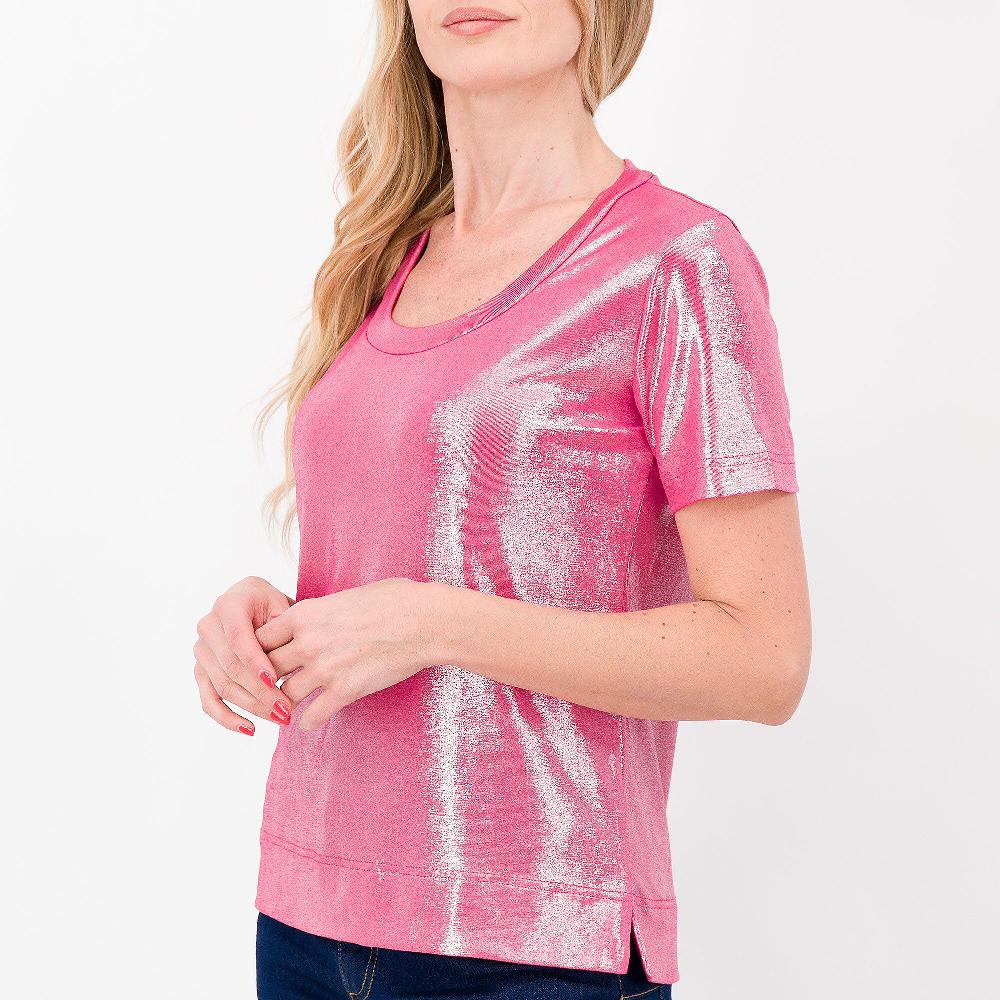 QVC Bianca Della Torre T-shirt In Jersey Spalmato Laminato Scollo A Madonna Made In Italy