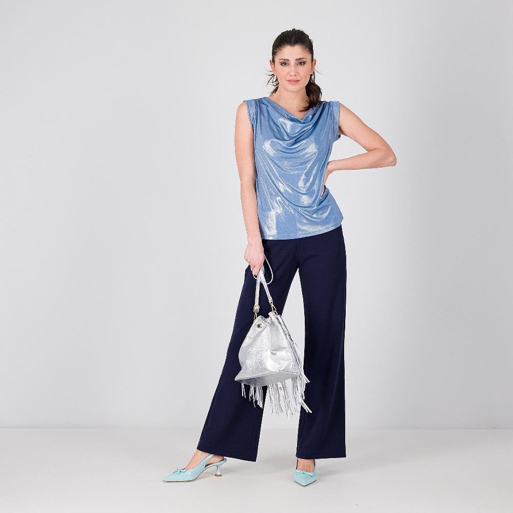 QVC Bianca Della Torre Top In Jersey Laminato A Spalla Larga