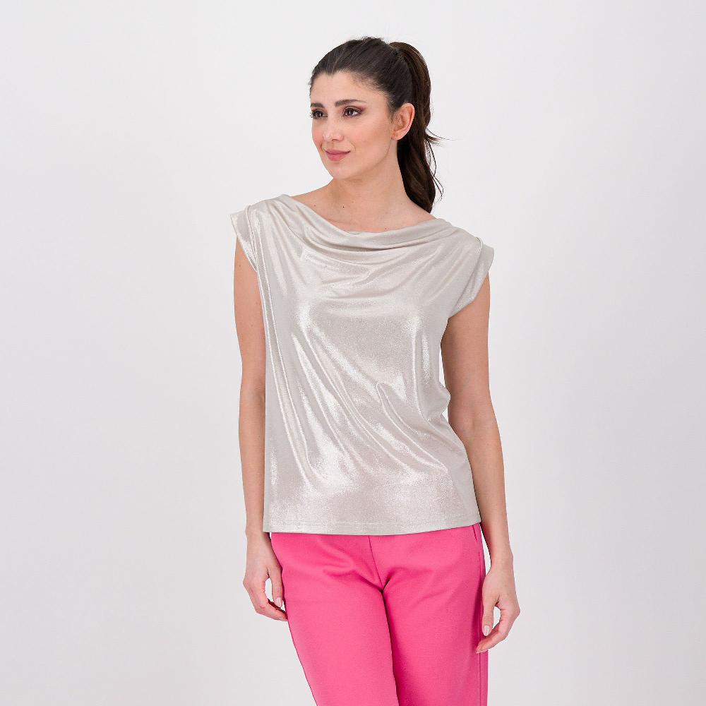 QVC Bianca Della Torre Top in jersey laminato a spalla larga