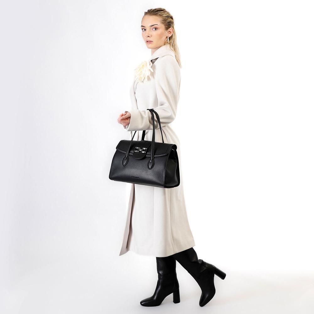 QVC Cafè Noir Borsa A Mano Effetto Martellato Tracolla Removibile