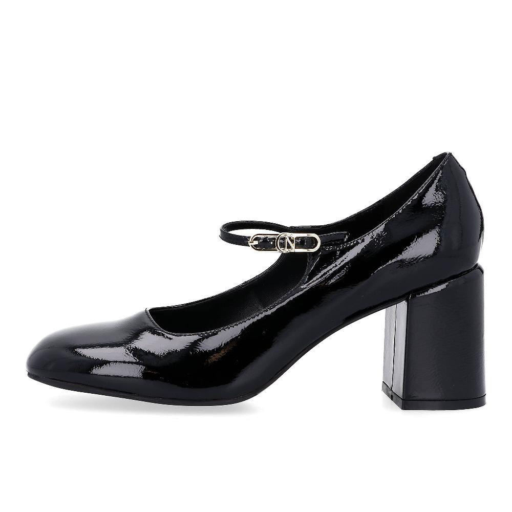 QVC Cafè Noir Mary Jane in pelle con punta quadrata con tacco ampio 8 cm