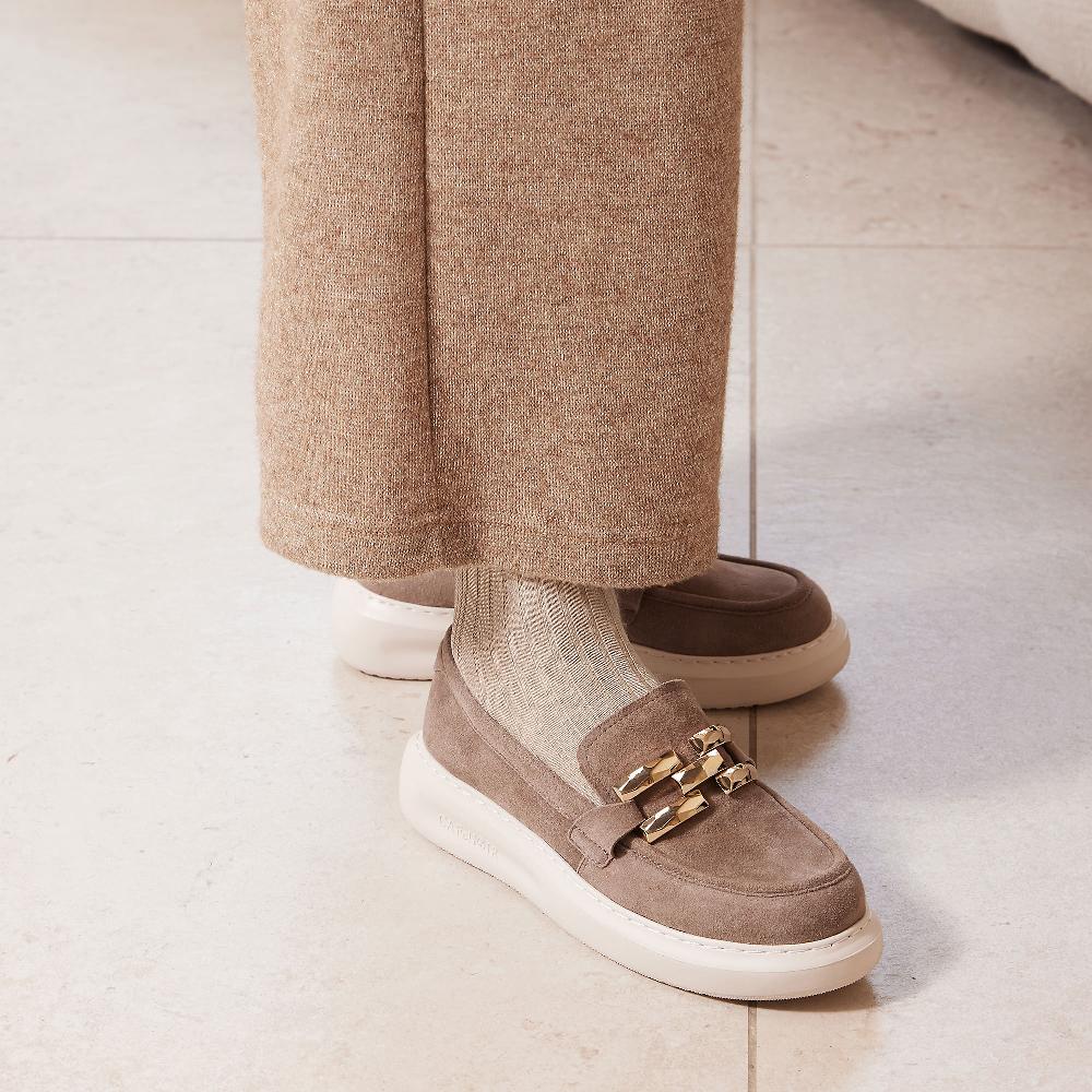 QVC Cafè Noir Mocassini In Pelle Scamosciata Con Suola Scanalata