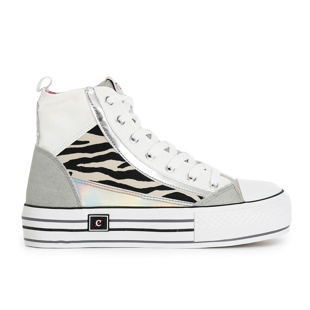 QVC Cafè Noir Sneaker alte in tessuto patchwork con punta in gomma
