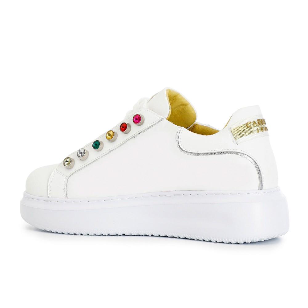 QVC Cafè Noir Sneaker In Cuoio Con Ricami Multicolori