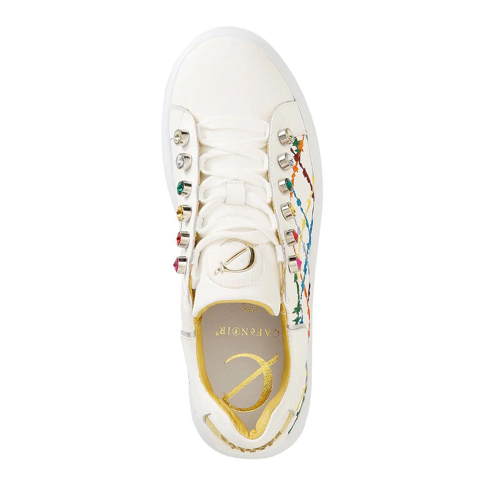 QVC Cafè Noir Sneaker In Cuoio Con Ricami Multicolori