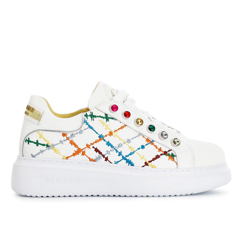 QVC Cafè Noir Sneaker in cuoio con ricami multicolori