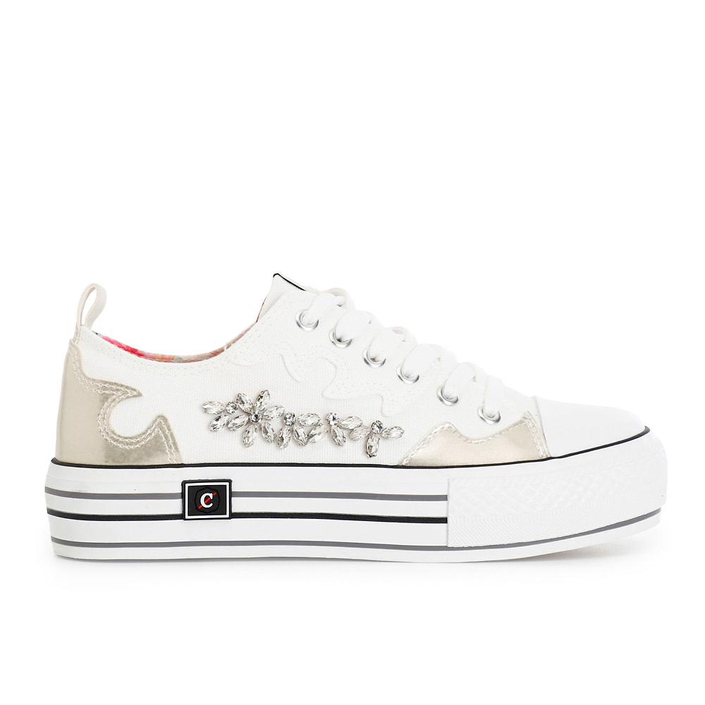 QVC Cafè Noir Sneaker in tessuto con punta in gomma e inserti gioiello