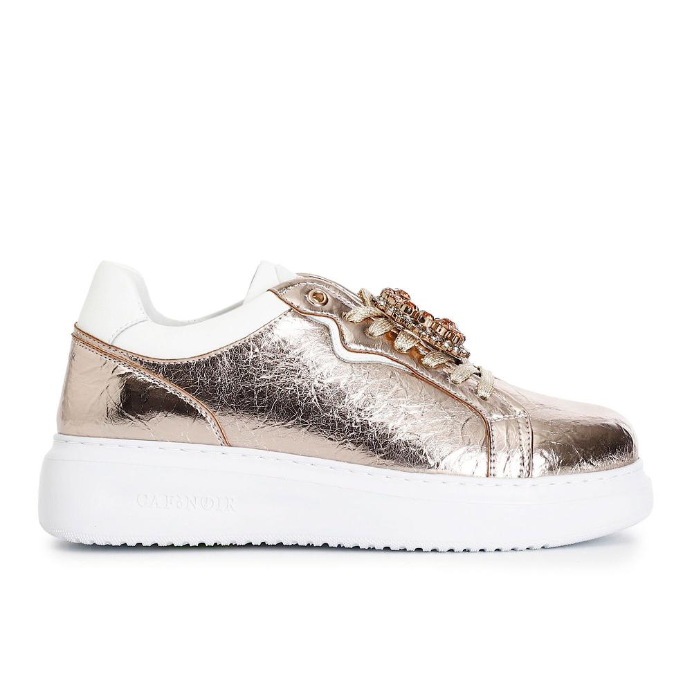QVC Cafè Noir Sneaker stringate con tomaia laminata effetto stropicciato