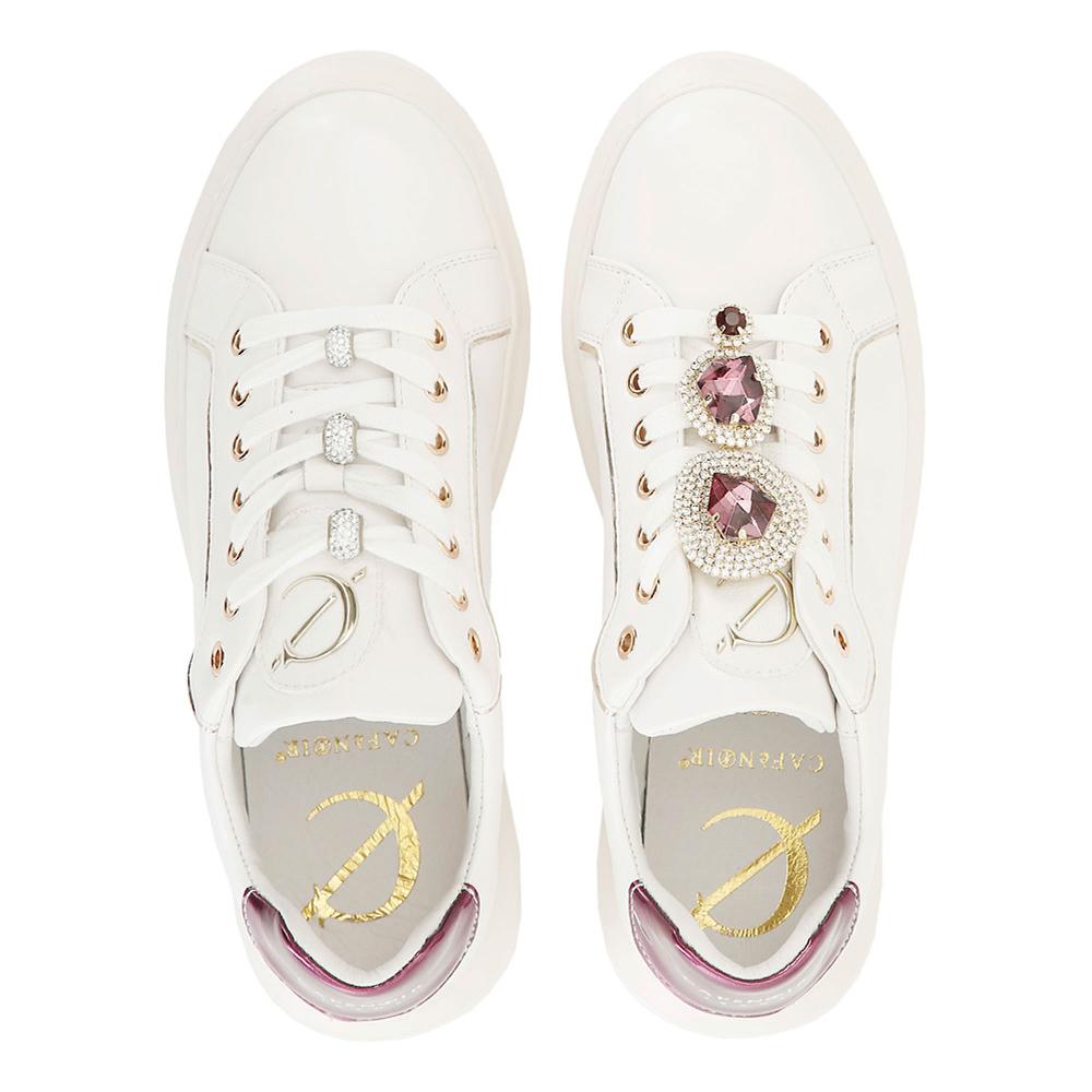 QVC Cafè Noir Sneaker Stringate In Cuoio Rivestito Con Dettagli Gioiello