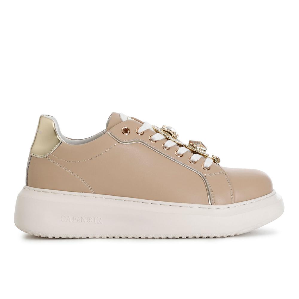 QVC Cafè Noir Sneaker stringate in cuoio rivestito con dettagli gioiello