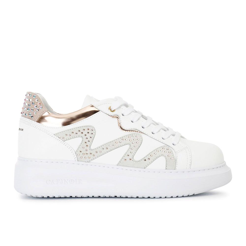 QVC Cafè Noir Sneaker stringate in pelle con inserti laminati e strass