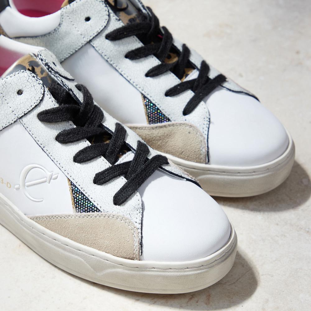 QVC Cafè Noir Sneaker Stringate In Pelle E Cuoio Con Inserti Glitter