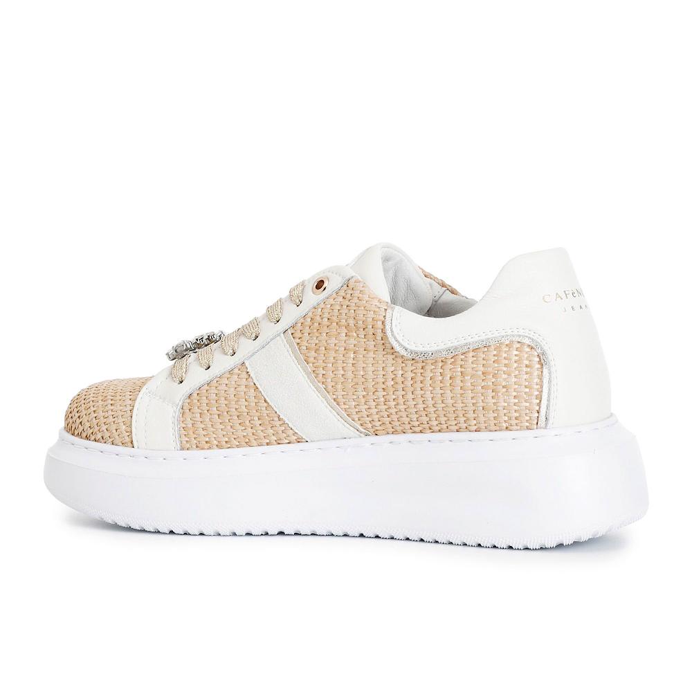QVC Cafè Noir Sneaker Stringate In Rafia Con Inserti In Cuoio Tacco 4 Cm