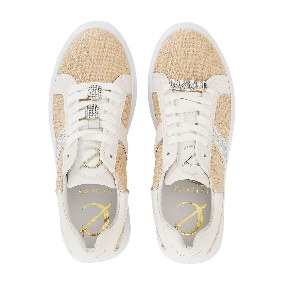 QVC Cafè Noir Sneaker Stringate In Rafia Con Inserti In Cuoio Tacco 4 Cm