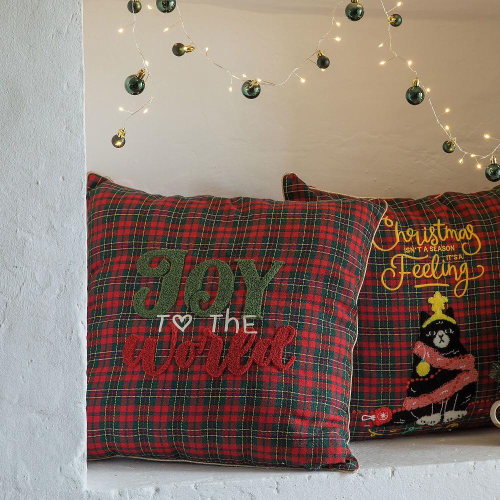 QVC Carillo Home Cuscino arredo scozzese con profilo dorato 50x50 cm