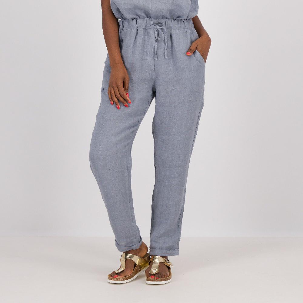 QVC Carlotta Neri Pantaloni In Lino Con Elastico E Coulisse
