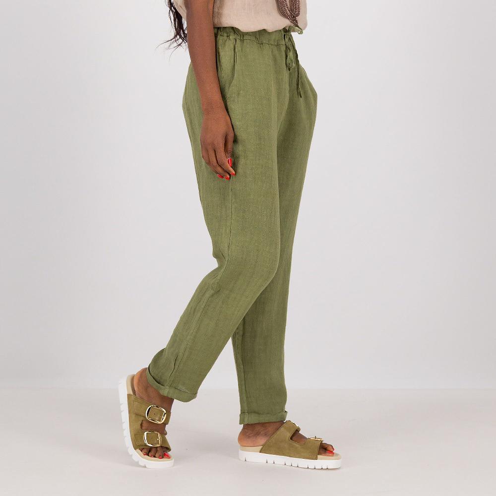 QVC Carlotta Neri Pantaloni in lino con elastico e coulisse