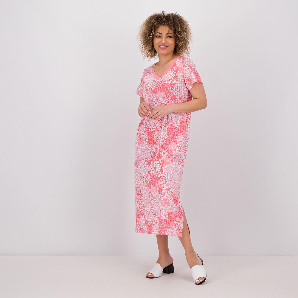 QVC Carole Hochman Maxi abito in jersey di cotone fantasia maniche corte