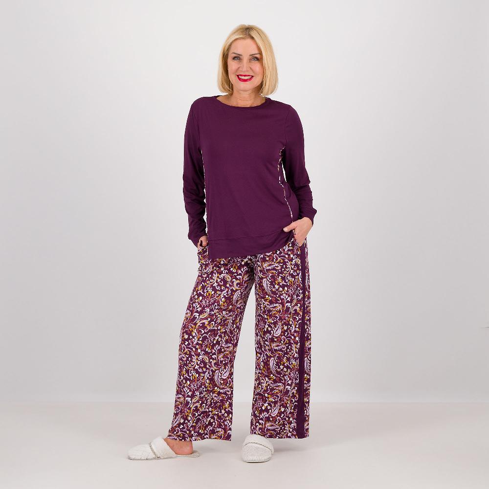 QVC Carole Hochman Pigiama a 2 pezzi maglia tinta unita pantaloni fantasia
