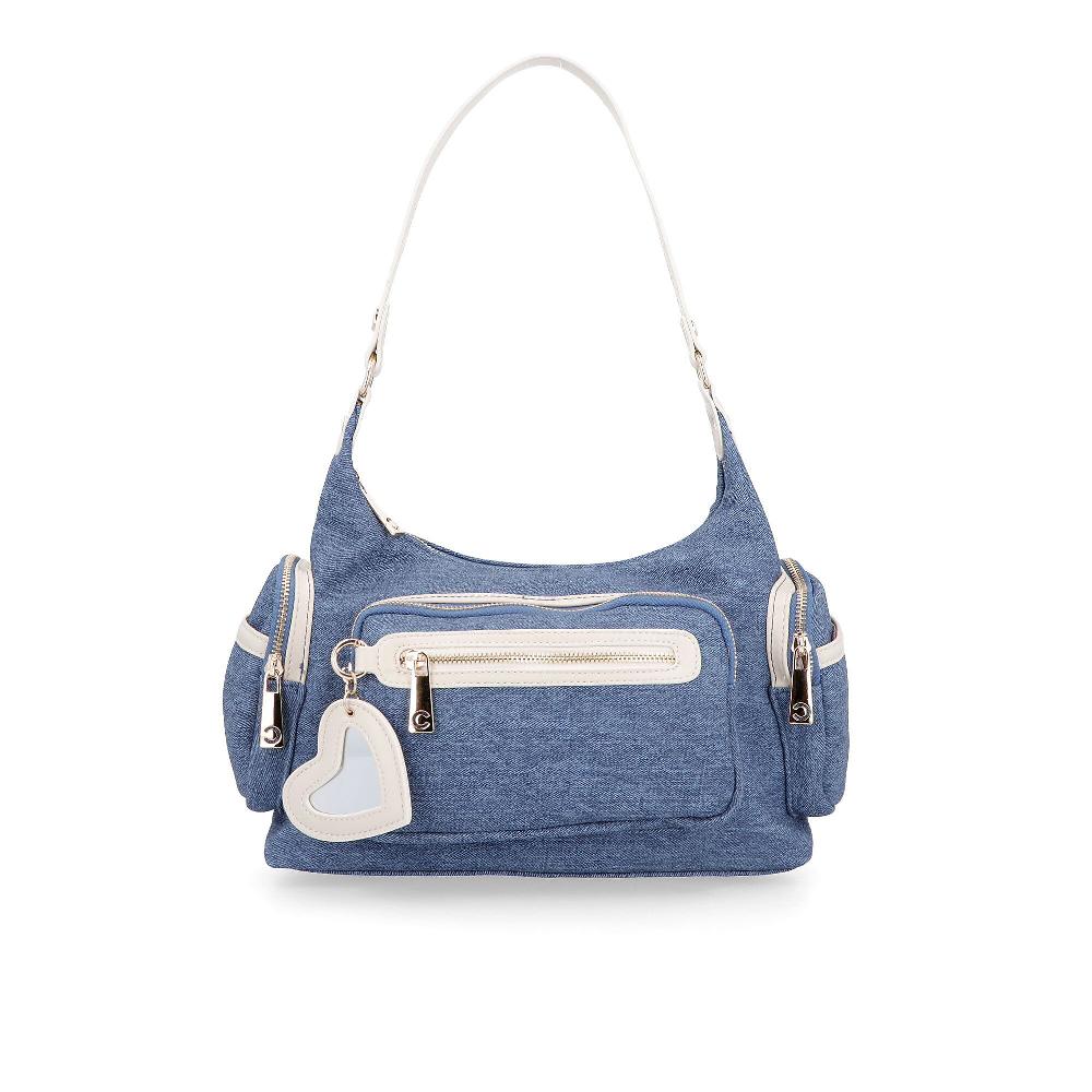 QVC Carrera Accessori Borsa a spalla effetto denim con charm a cuore