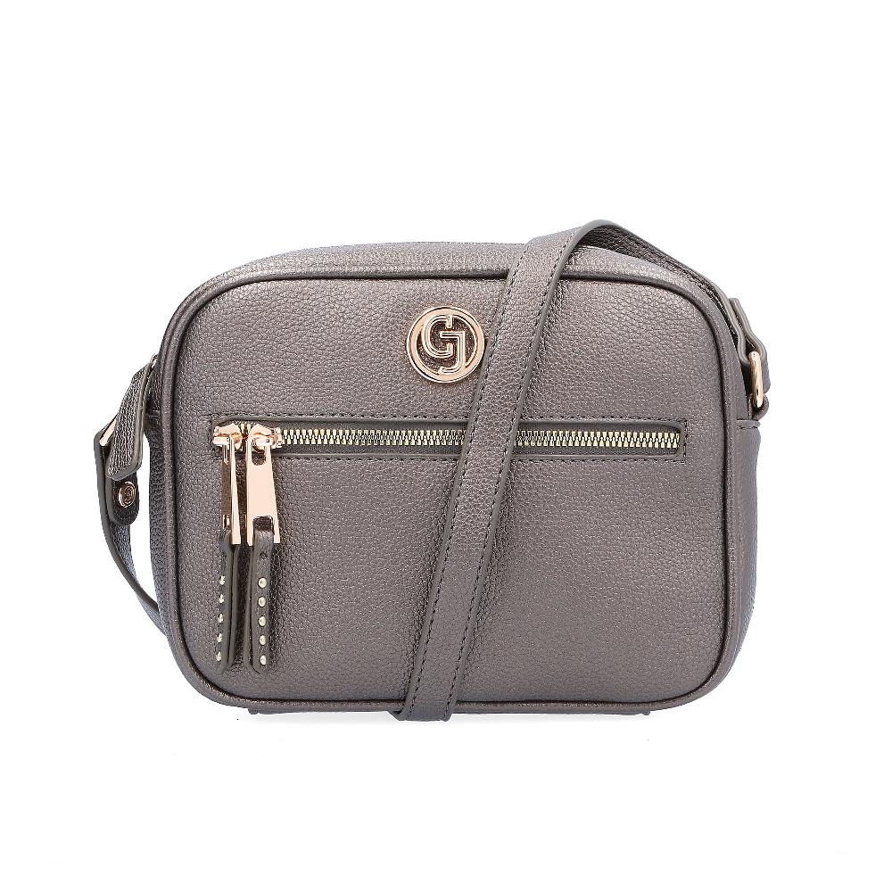 QVC Carrera Accessori Borsa a tracolla con logo metallico e zip