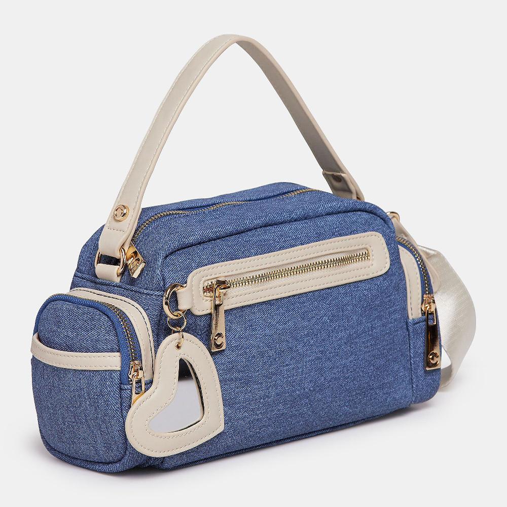 QVC Carrera Accessori Borsa A Tracolla Effetto Denim Con Charm E Cuore