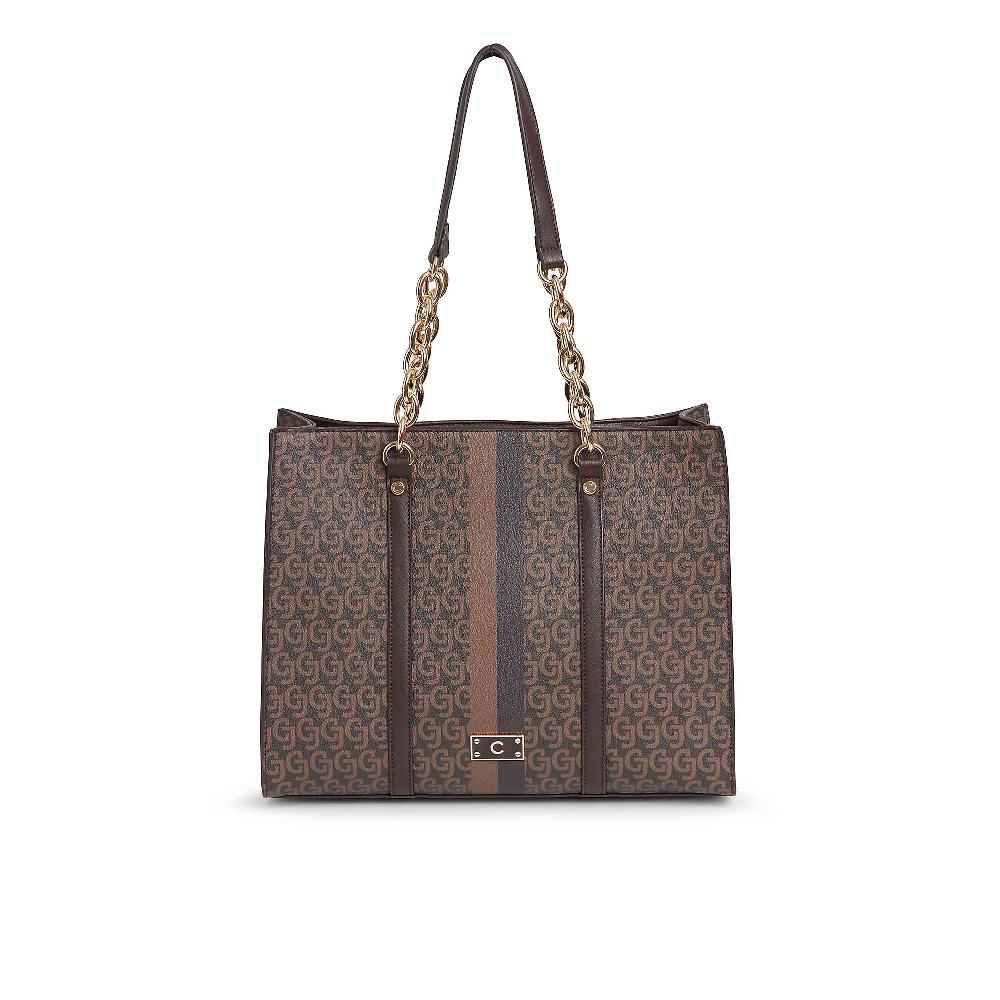 QVC Carrera Accessori Borsa con logo metallico e bande a contrasto