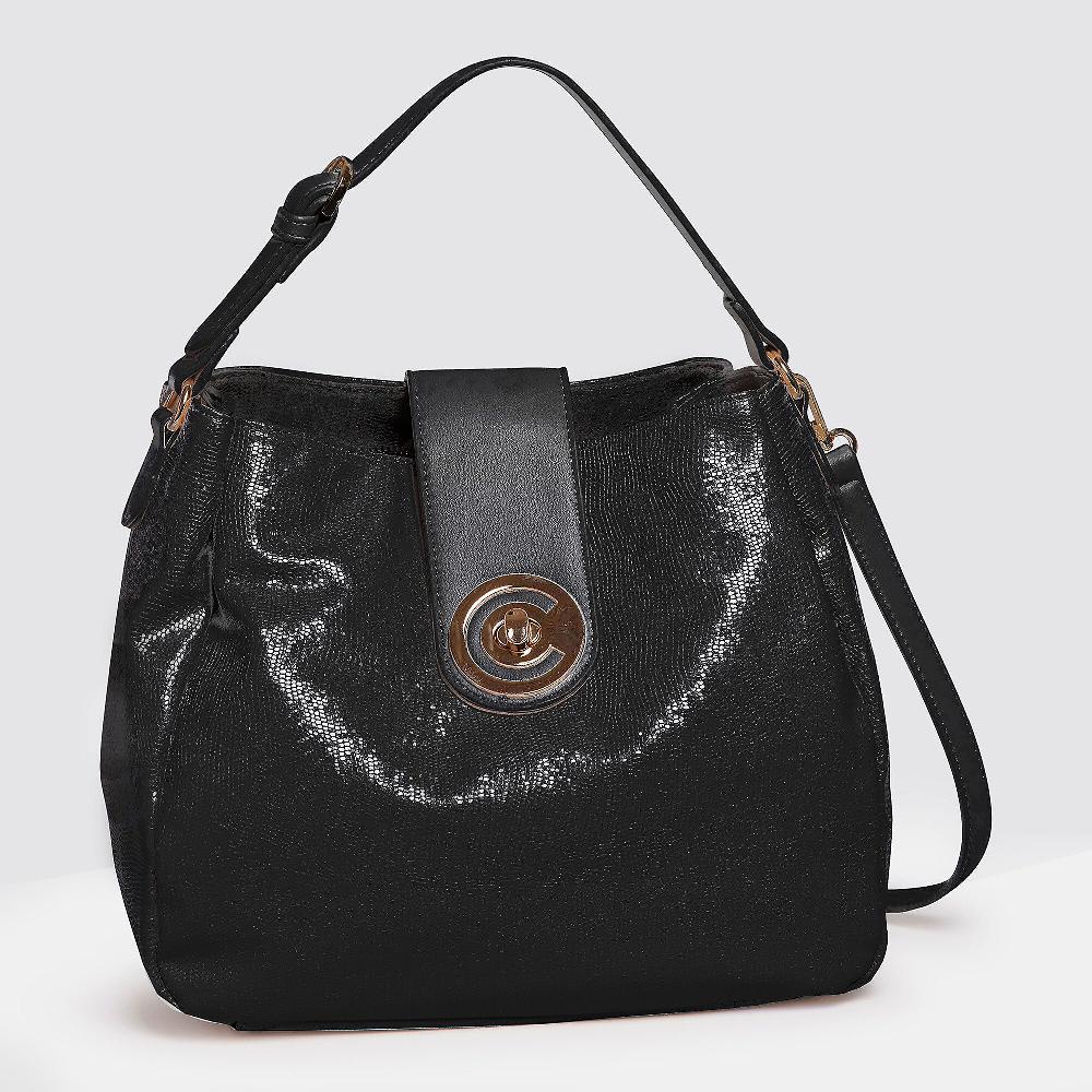 QVC Carrera Borsa a tracolla con microtrama chiusura a zip e fascia
