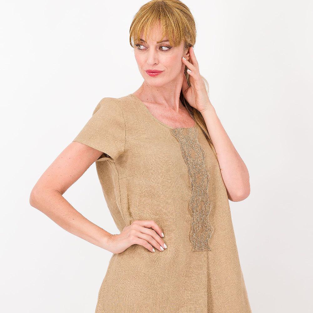 QVC Caterina Lancini Abito A Kaftano Con Pizzo Allo Scollo 100% Lino