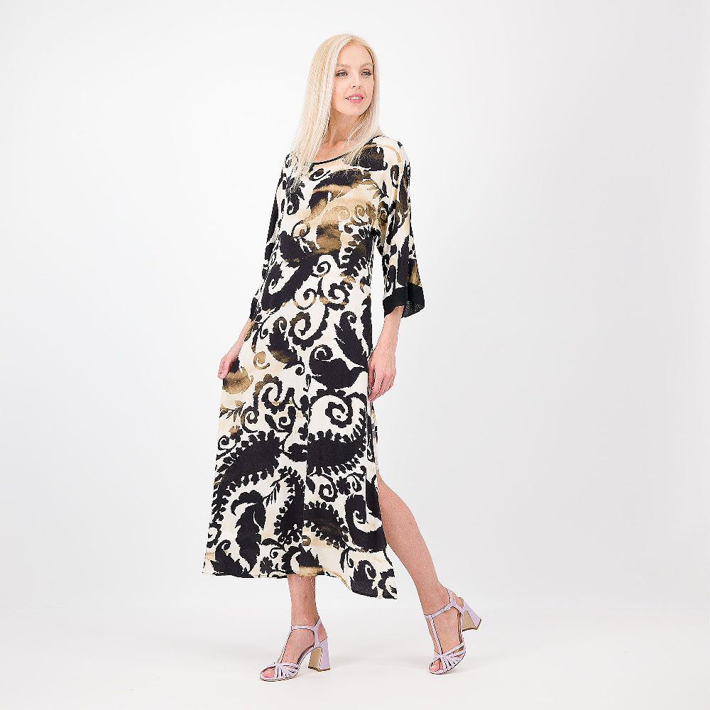 QVC Caterina Lancini Abito lungo in raso 100% viscosa Manica a kimono Made in Italy