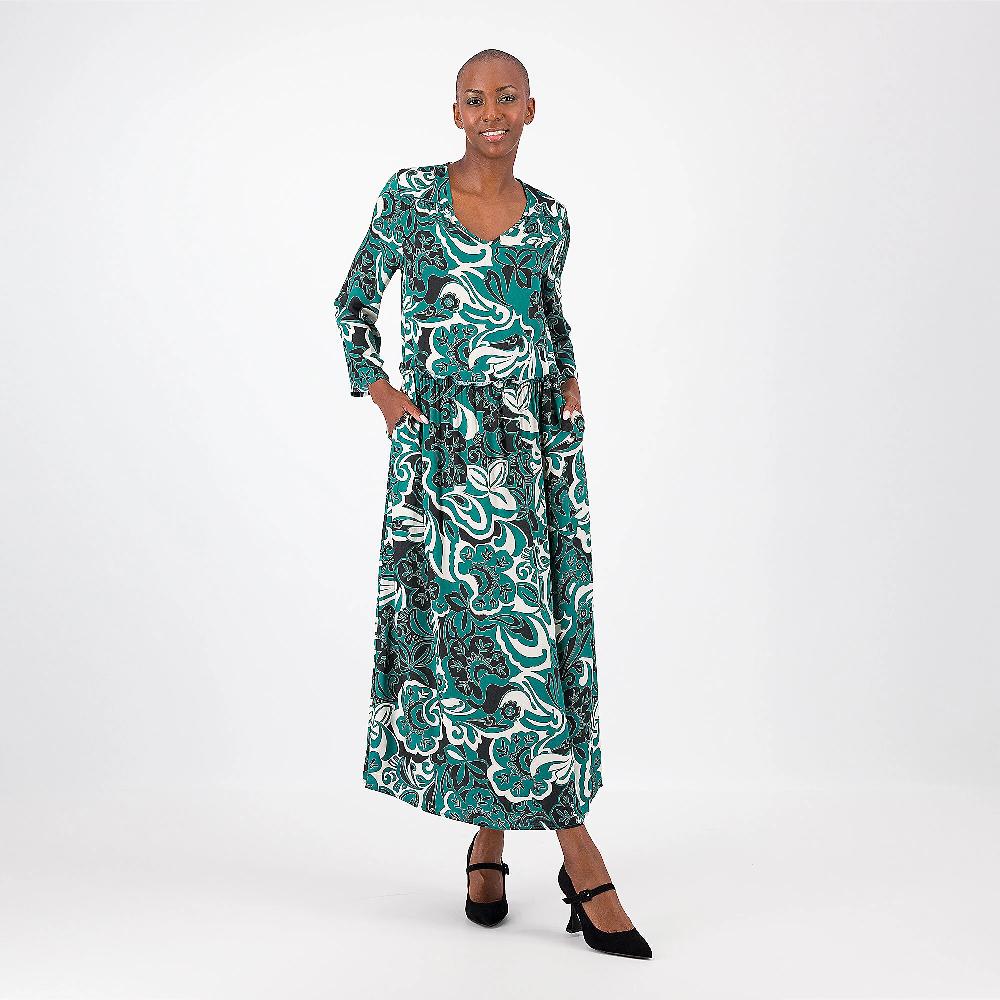 QVC Caterina Lancini Abito lungo in raso fantasia100% viscosa con drappeggio Made in Italy