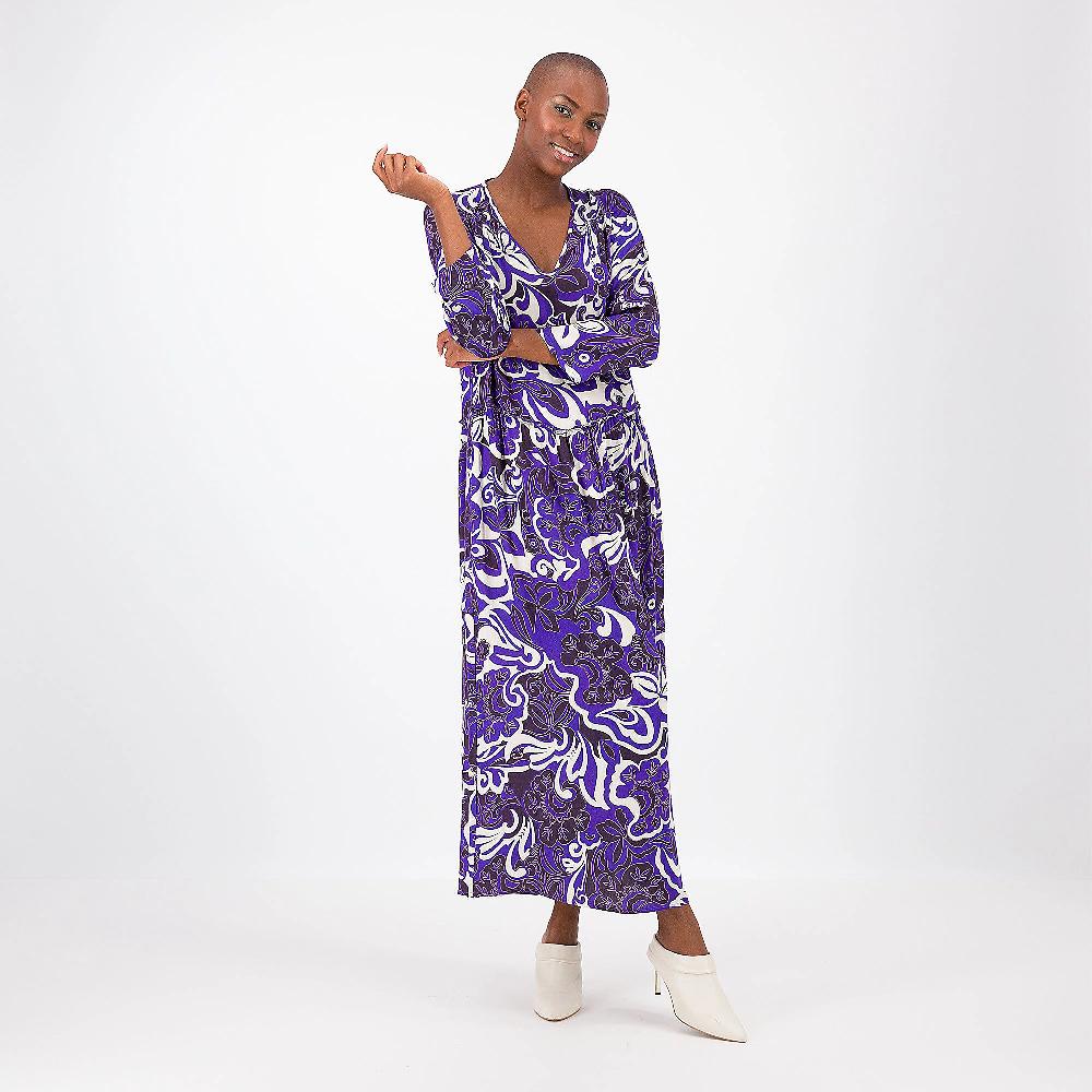 QVC Caterina Lancini Abito lungo in raso fantasia100% viscosa con drappeggio Made in Italy